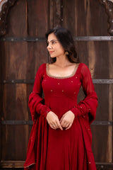 Ehsaas Vibrant Red Georgette Anarkali Suit Set