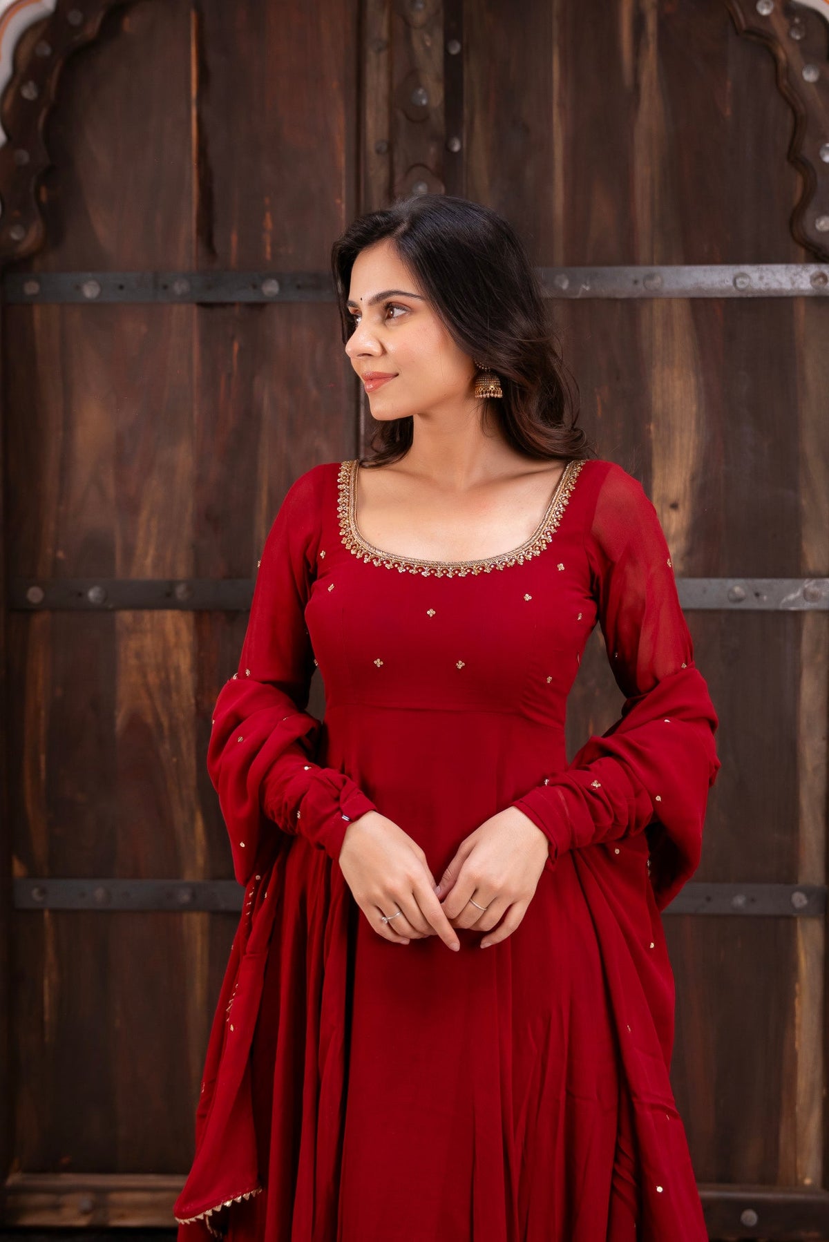 Ehsaas Vibrant Red Georgette Anarkali Suit Set