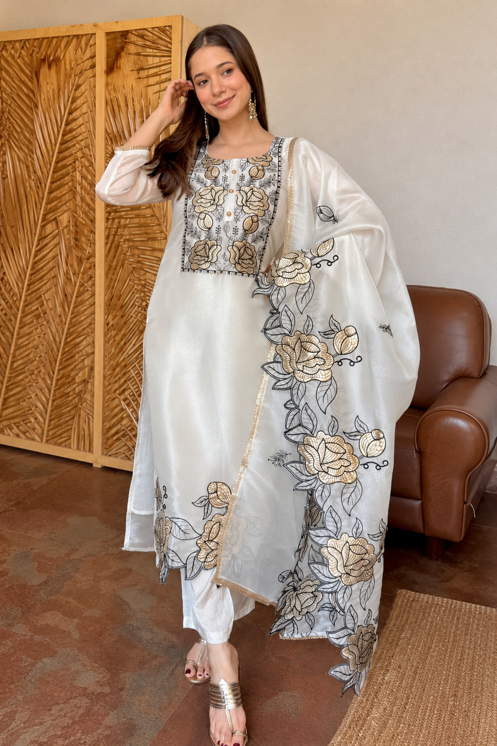Sunehri Floral Embroidered Suit Set