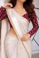 Off White Pure Viscose Saree