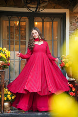 Rani Pink Color Faux Blooming Embroidered Sharara Suit