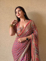 Multicolour Designer Saree With Blouse Material