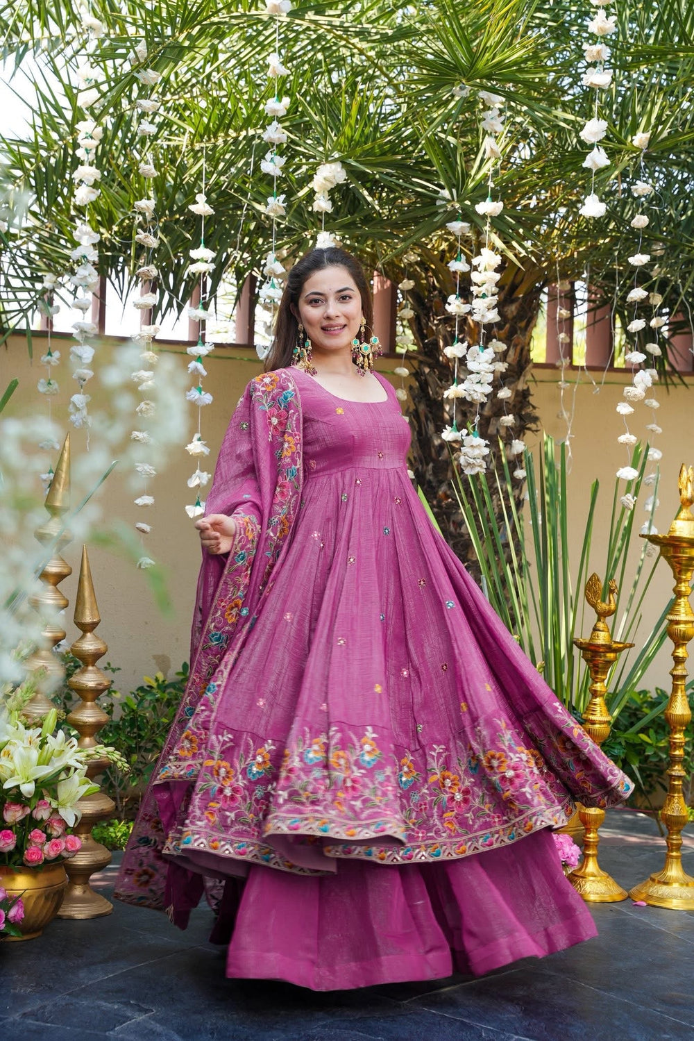 Dusty Rose Shades Anarkali Plazo Suit Set