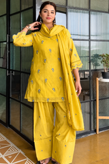 Yellow Embroidered Chanderi Kurta with Farshi Salwar