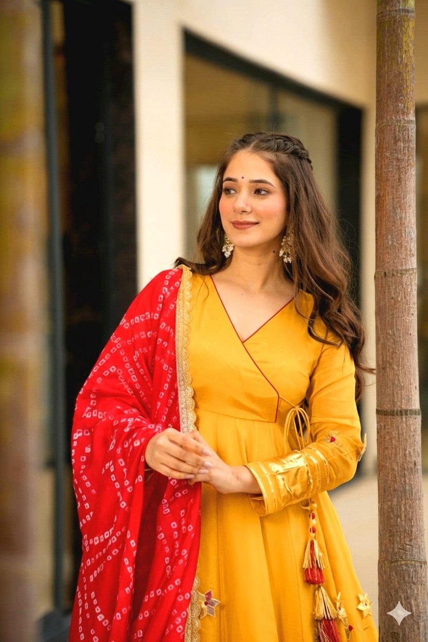 Handmade Anarkali Plazzo Set with Bandhani Dupatta