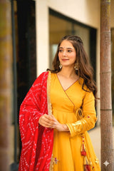 Handmade Anarkali Plazzo Set with Bandhani Dupatta