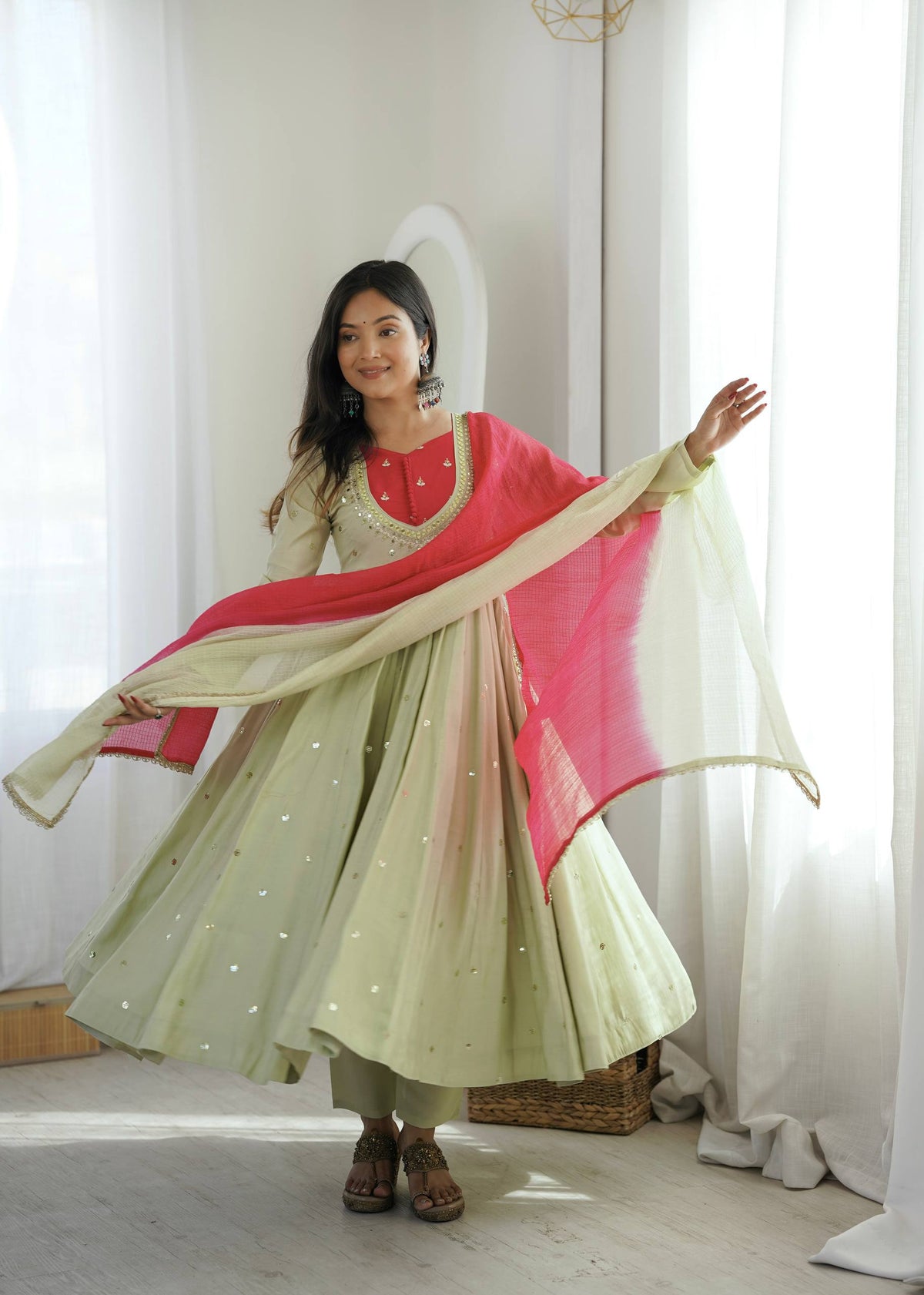 Full Flared Anarkali Suit With Delicate Mirror Work Detailing