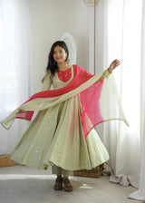 Full Flared Anarkali Suit With Delicate Mirror Work Detailing