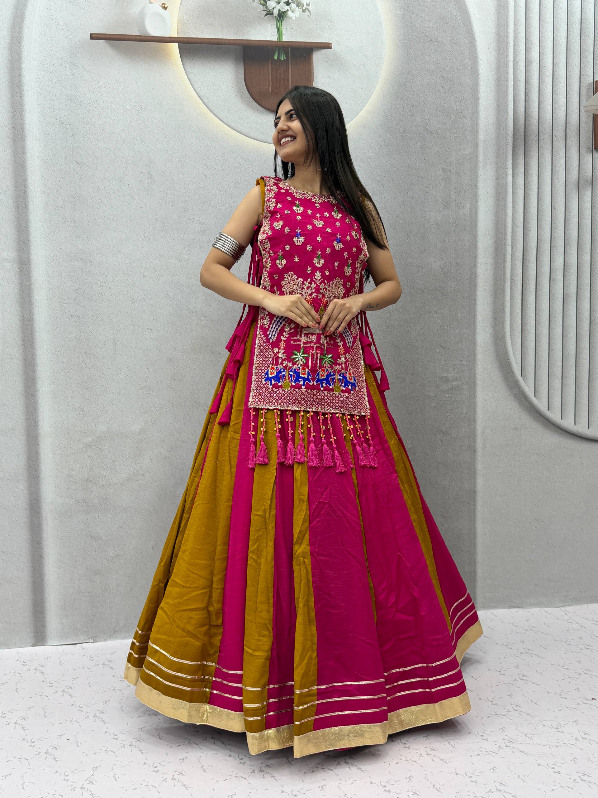 Navratri Crop Top Designer Lehenga Choli With Shrug