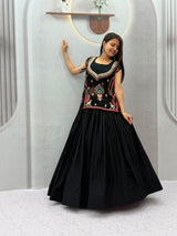 Black Pure Khadi Cotton Crop Top Chaniya Choli With Shrug
