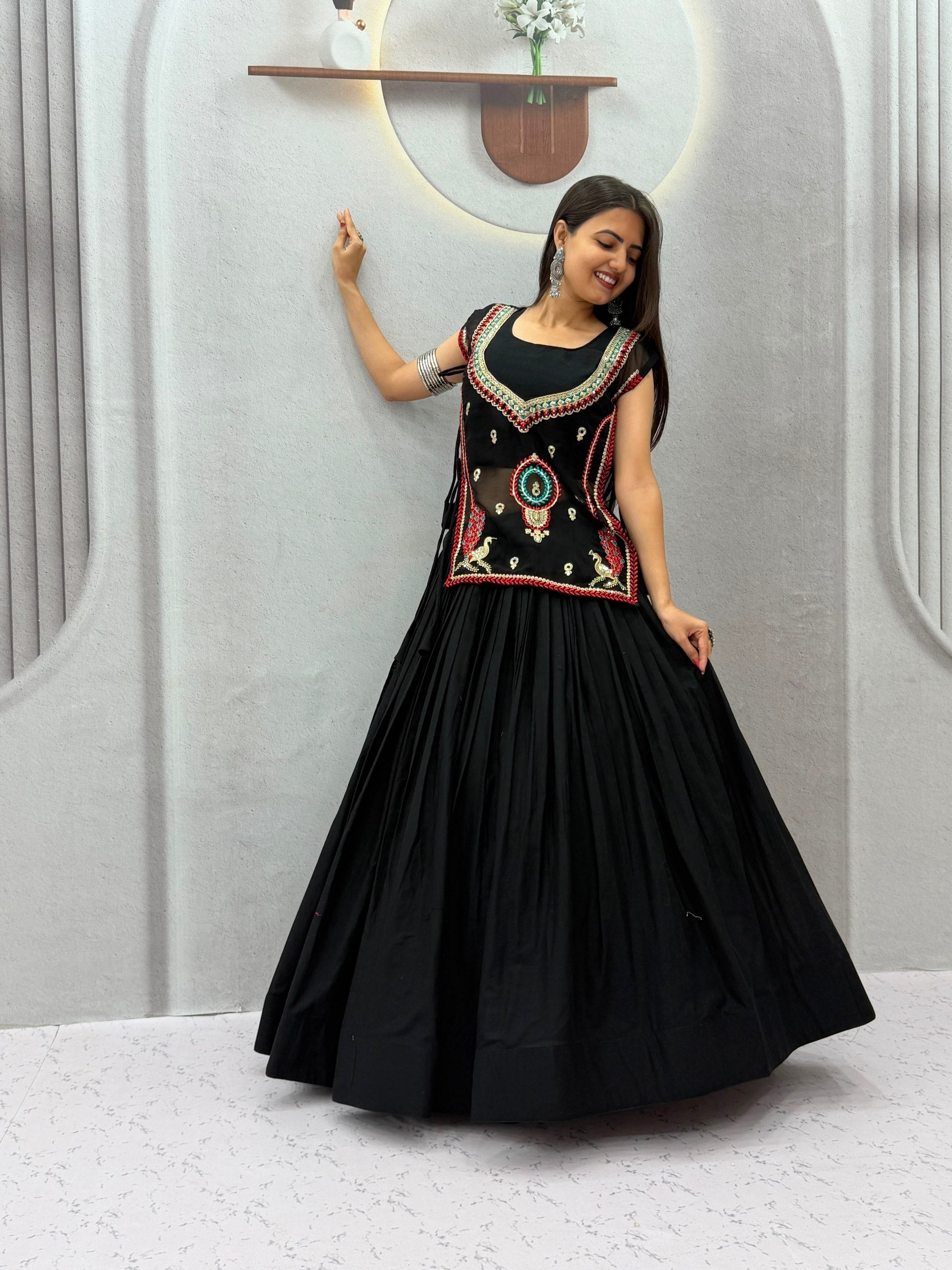 Black Pure Khadi Cotton Crop Top Chaniya Choli With Shrug