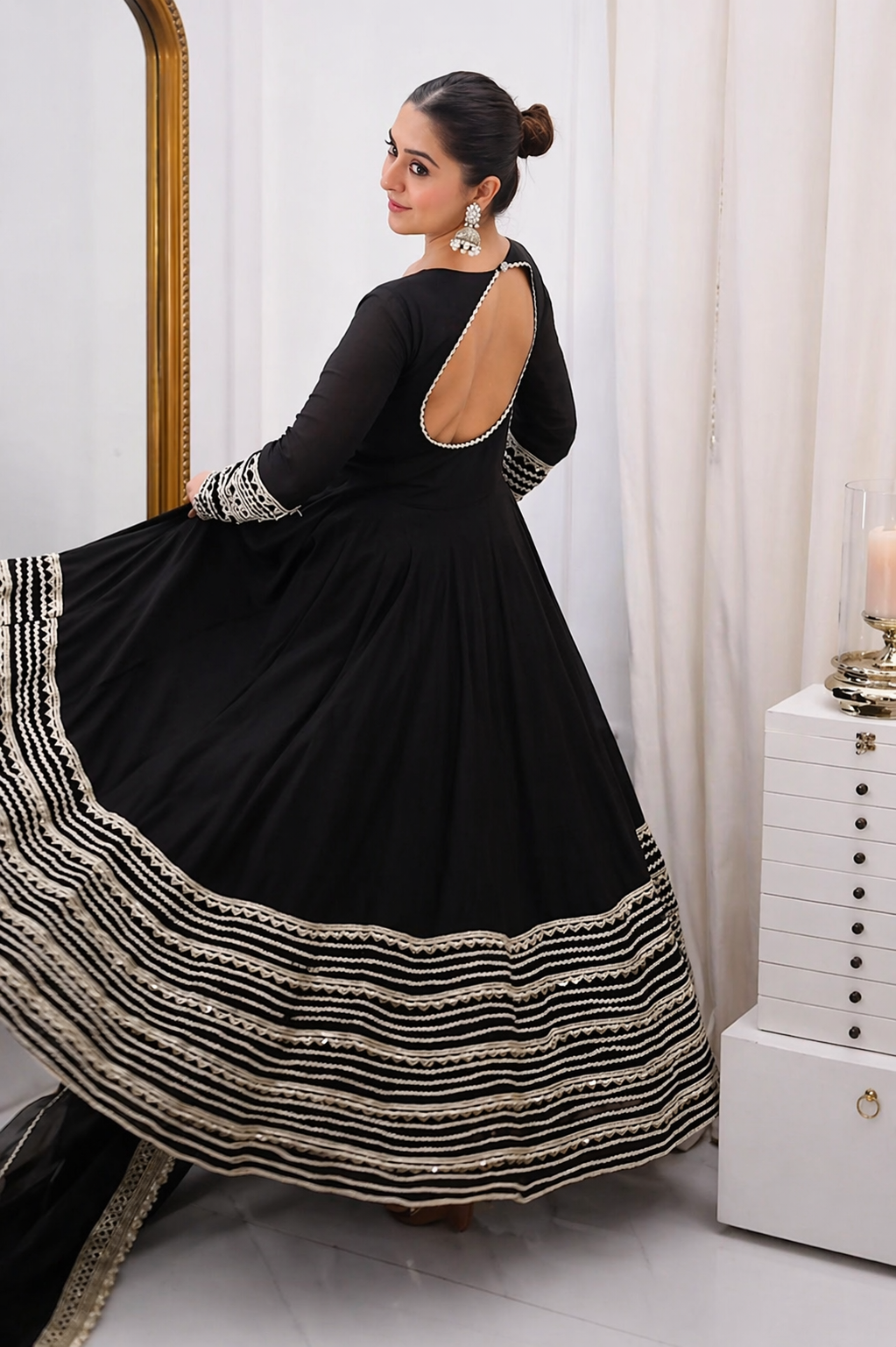 Noor Black Color Embroidered Work Anarkali Suit Set