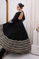 Noor Black Color Embroidered Work Anarkali Suit Set