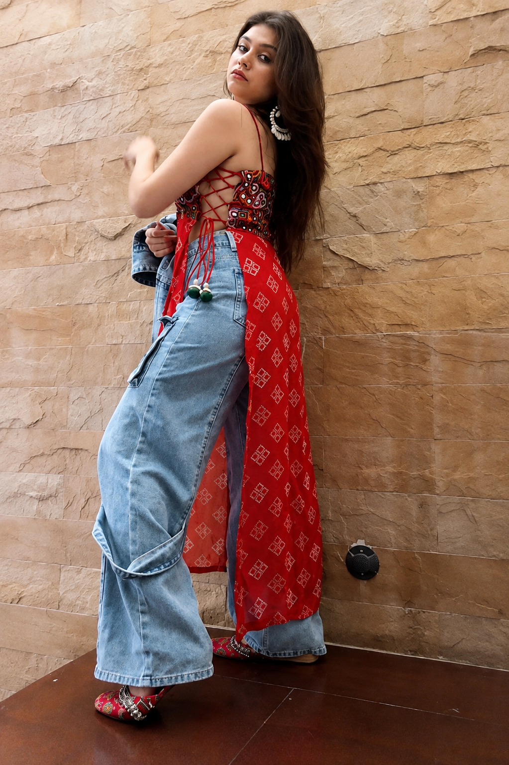 RED NAVRATRI KURTI WITH REAL MIRROR WORK