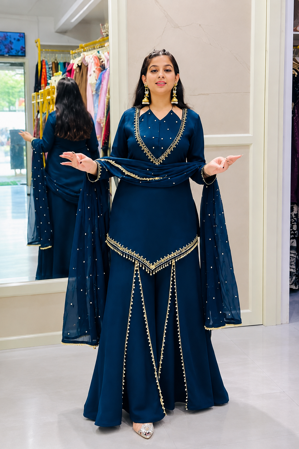 Beutuful Unique Mirror Work Kurta Palazzo Set