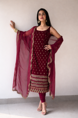Maroon Heavy Embroidery Work Suit Set