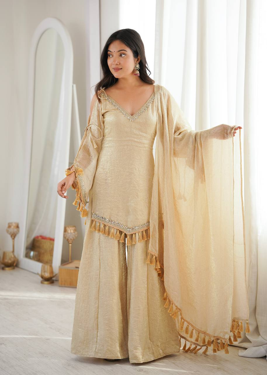 Gold Color Mirror & Tassel Work Ethnic Suit Set