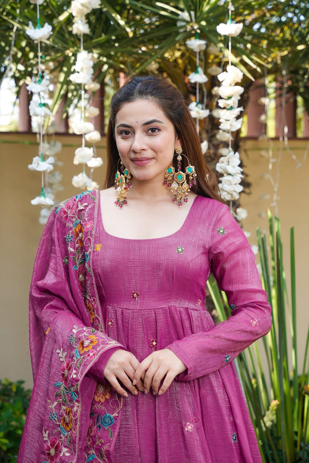 Dusty Rose Shades Anarkali Plazo Suit Set