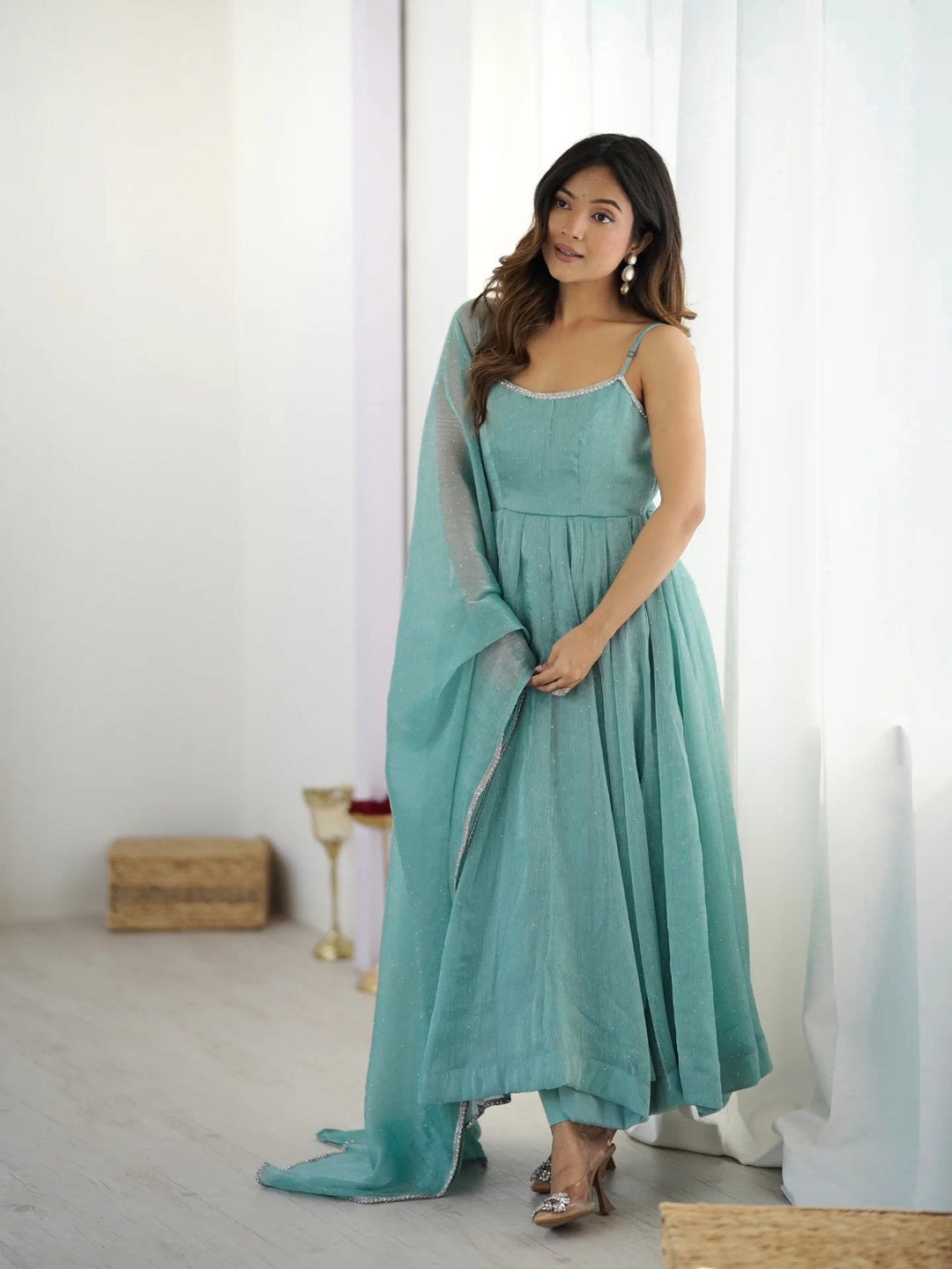 Crunchy Silk Siroski Work Anarkali Set