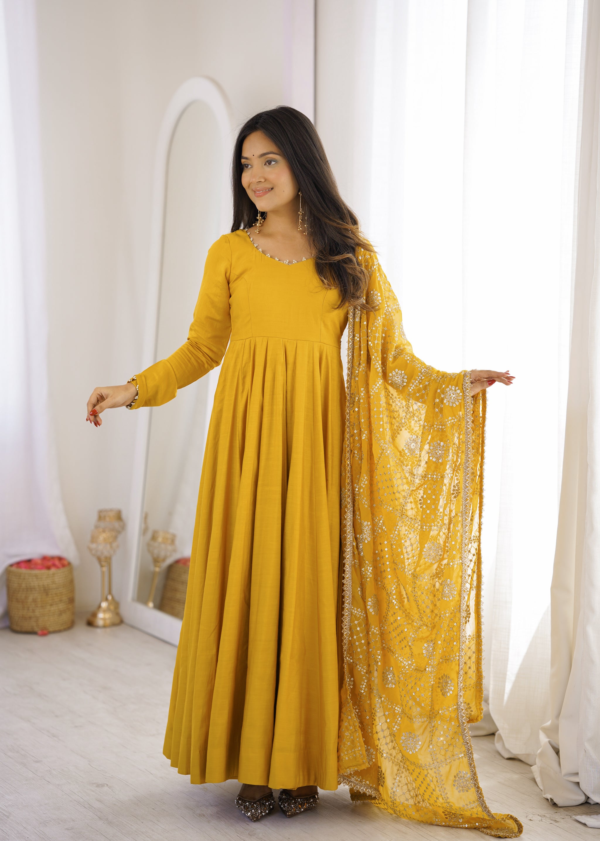 Chanderi 16 Kali Anarkali With Designer Dupatta