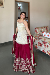 Ivory and Maroon Elegant Top Bottom Dupatta Suit Set