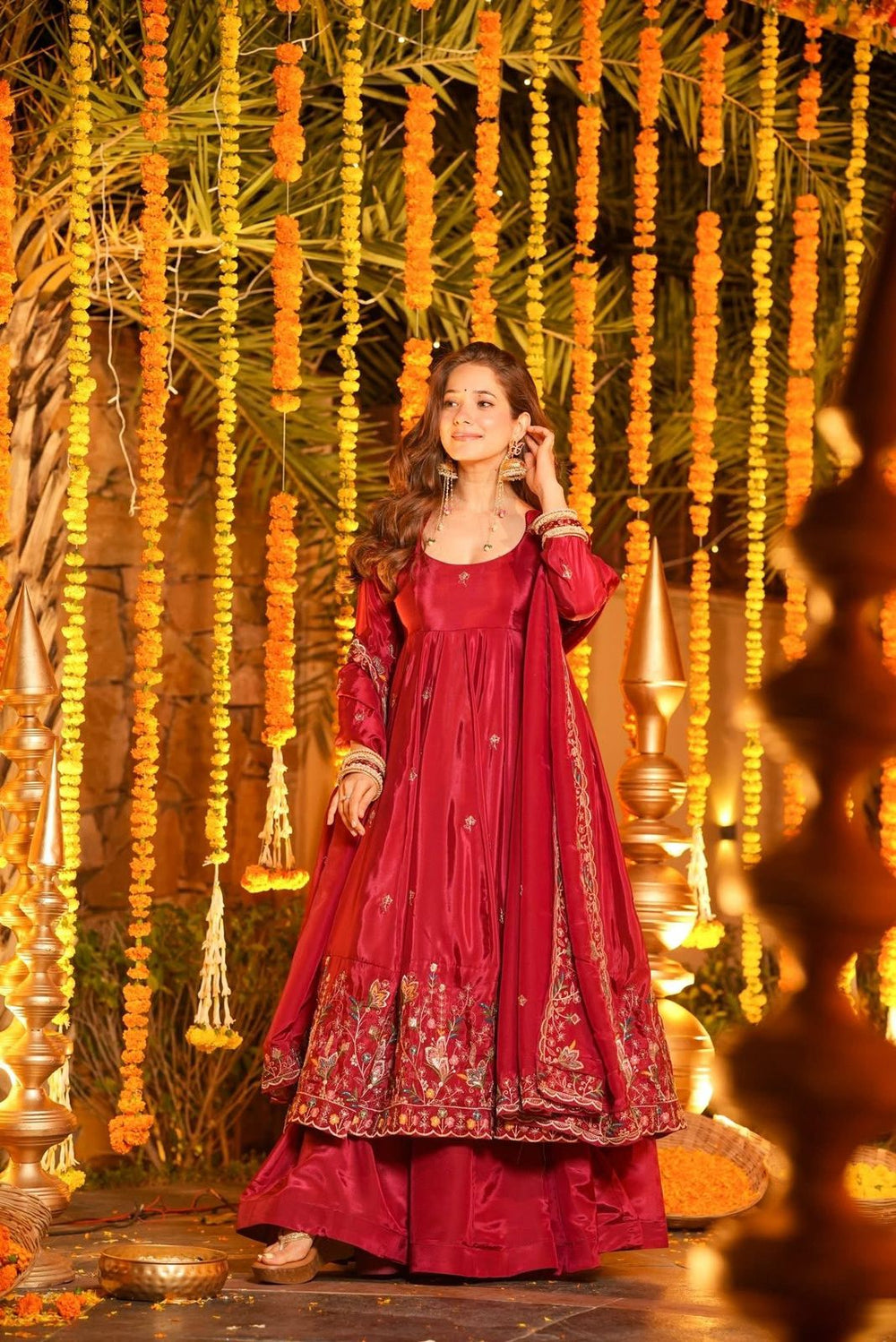 Ravisha Red Floral Anarkali Suit Set