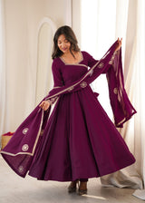 Wine Purple Angrakha Style Anarkali Suit Set