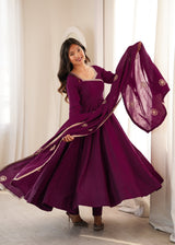 Wine Purple Angrakha Style Anarkali Suit Set