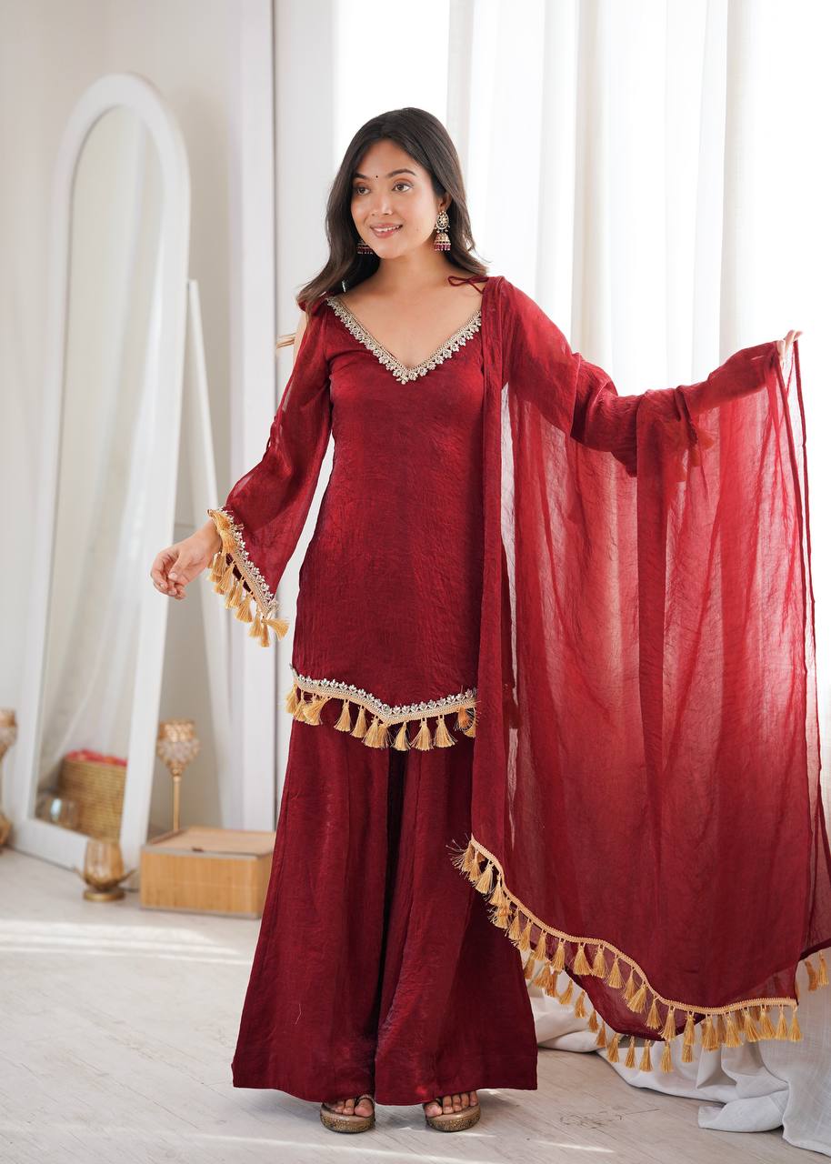 Gold Color Mirror & Tassel Work Ethnic Suit Set