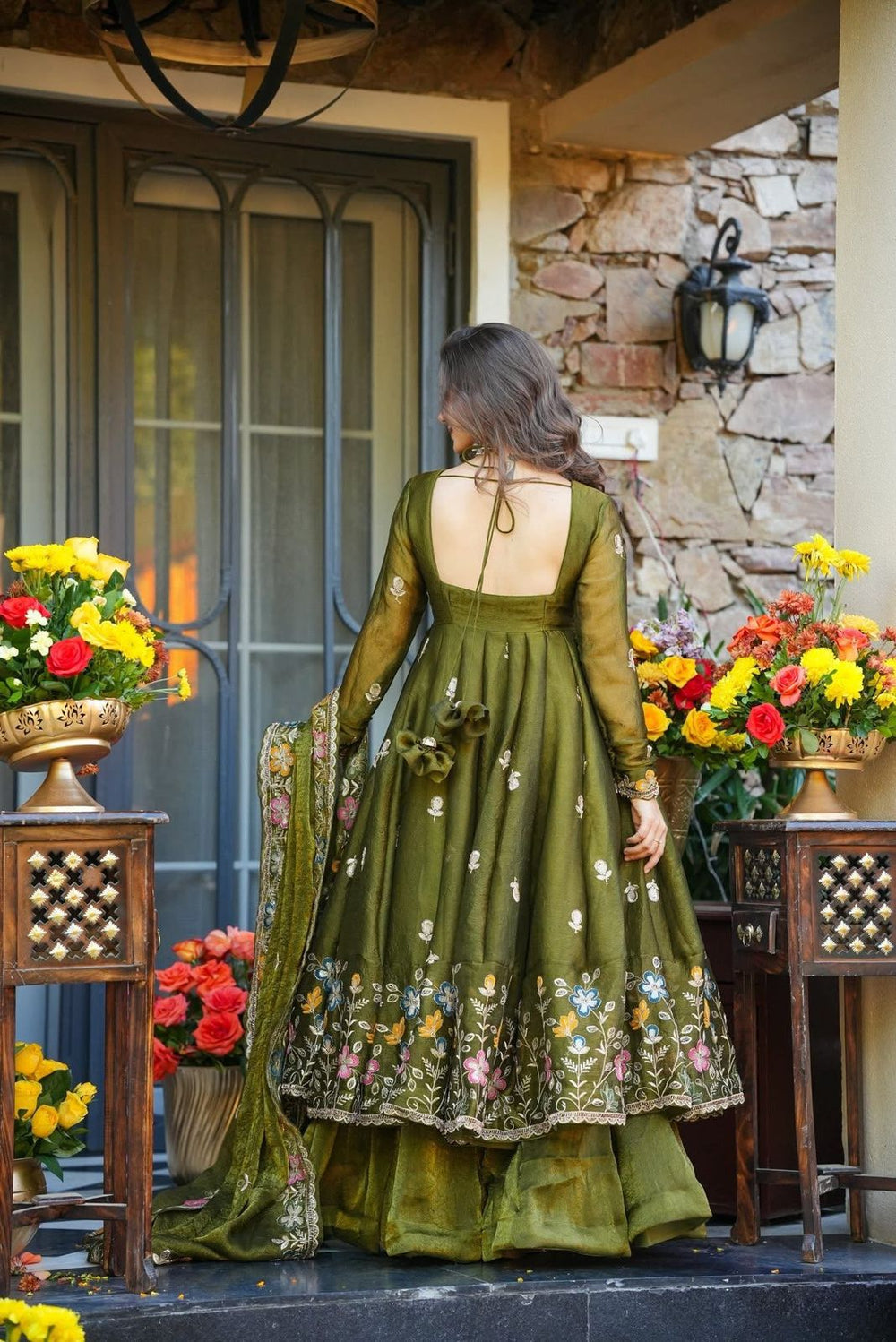 Naishvika Mehendi Floral Anarkali Suit Set