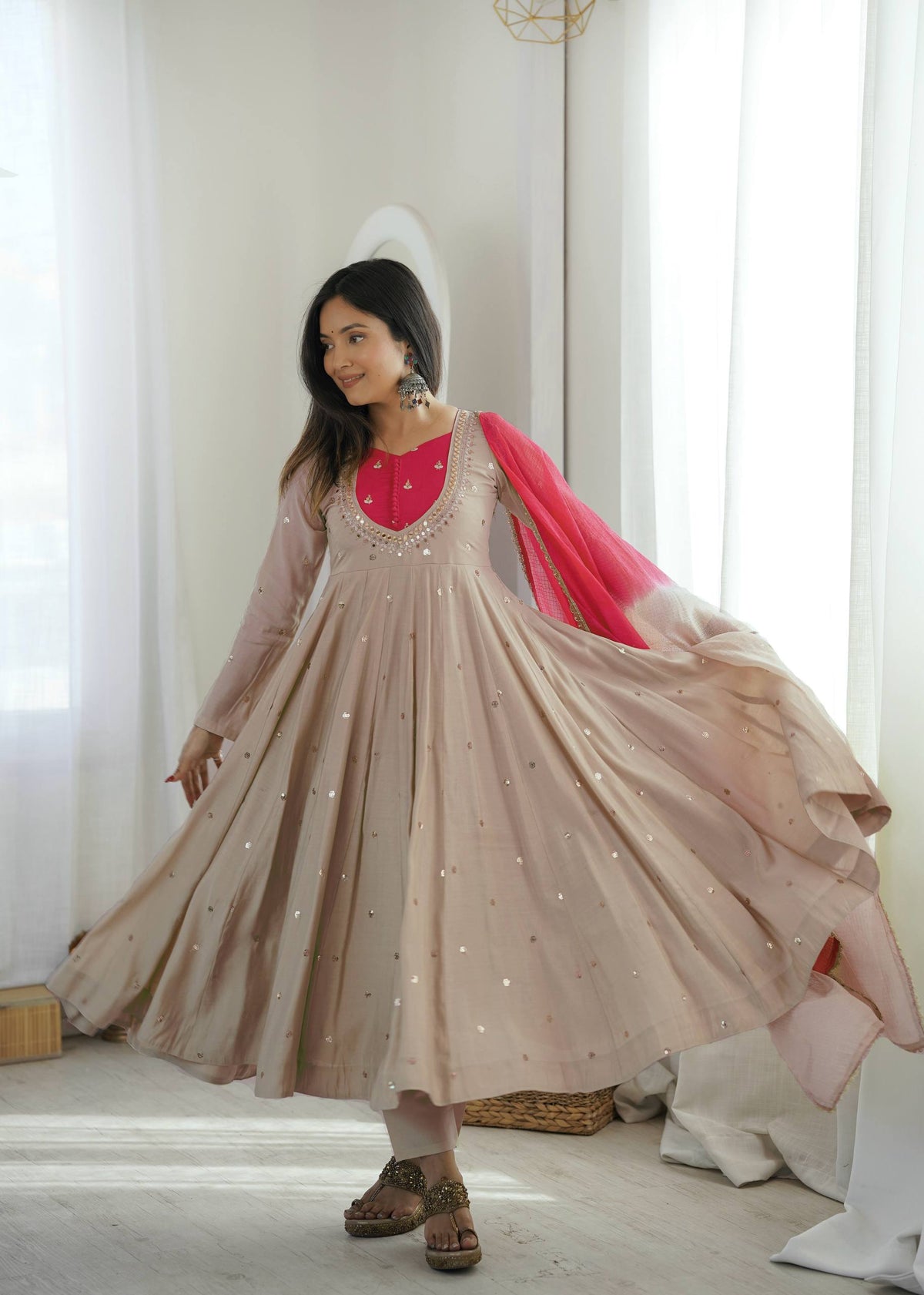 Full Flared Anarkali Suit With Delicate Mirror Work Detailing