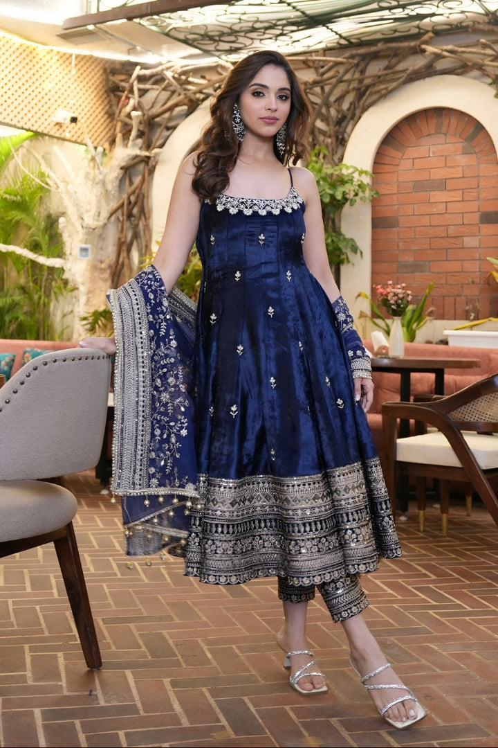 Alveera Premium Quality Blue shades Anarkali Suit Set