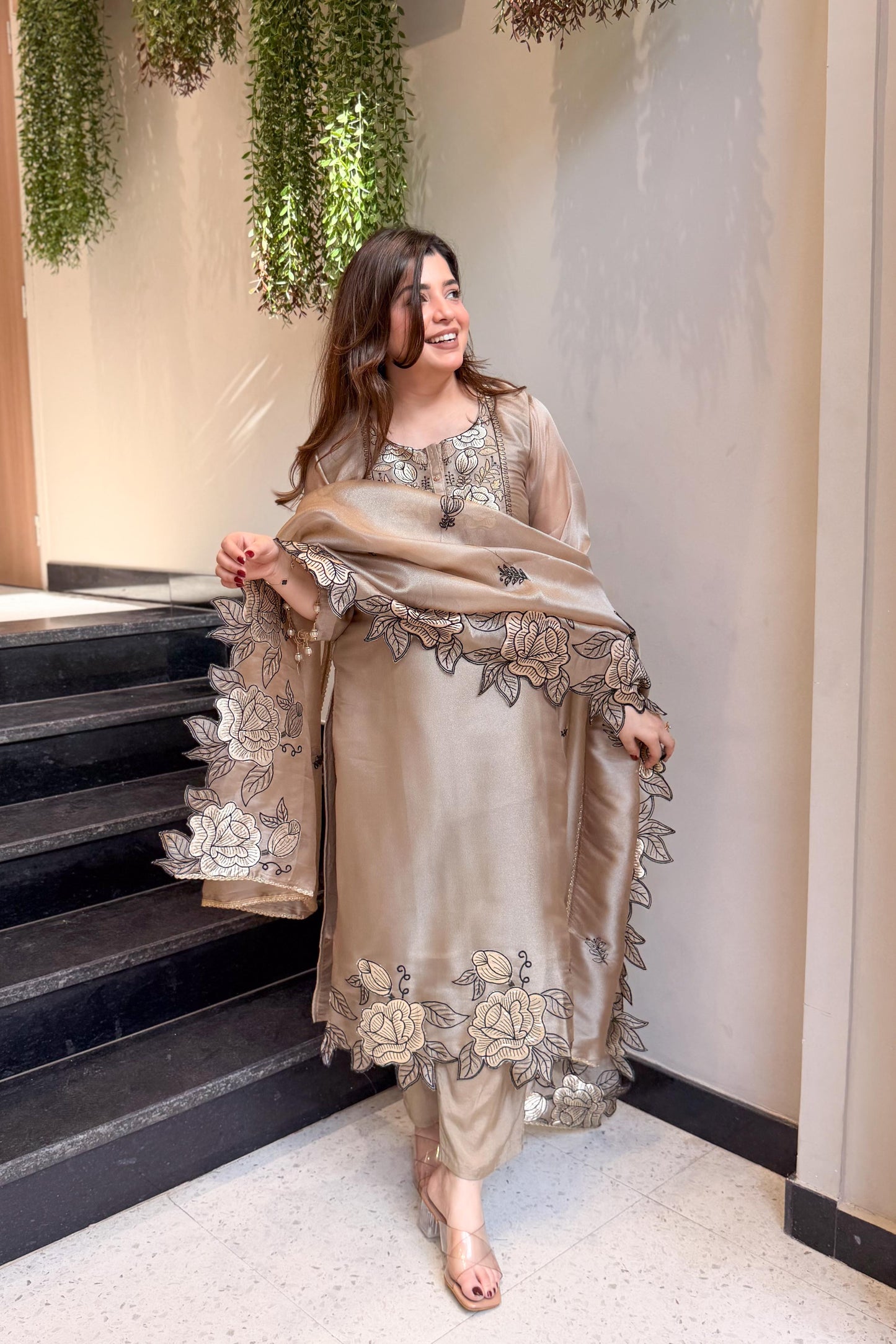 Sunehri Floral Embroidered Suit Set