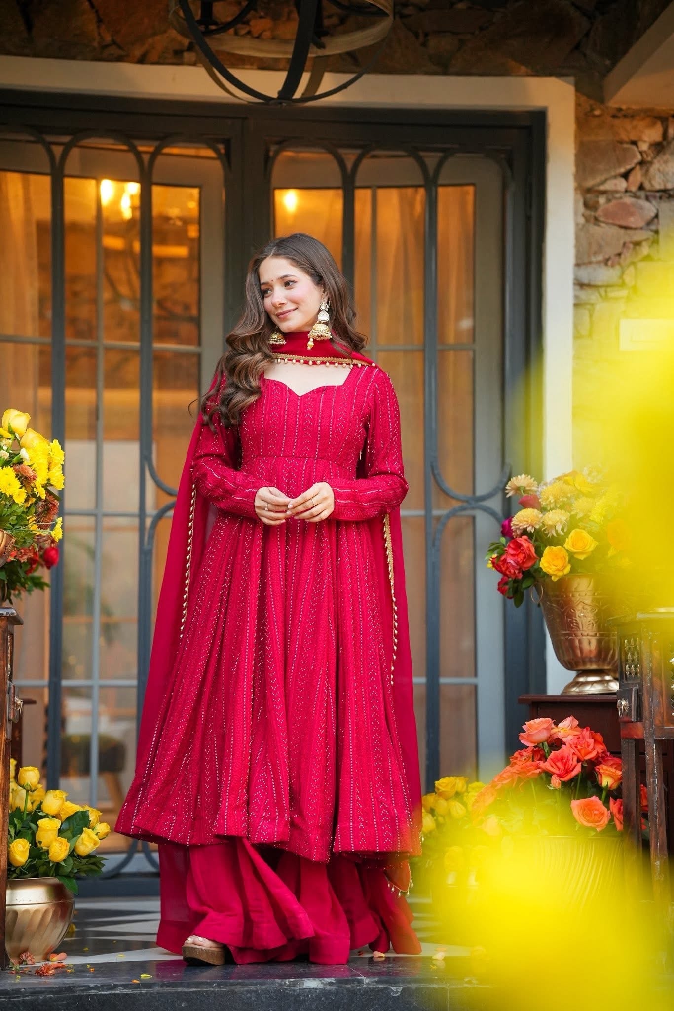 Rani Pink Color Faux Blooming Embroidered Sharara Suit
