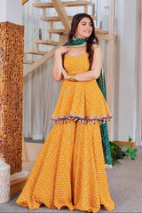 Yellow Bandhani Kediya Style Sharara Suit Set