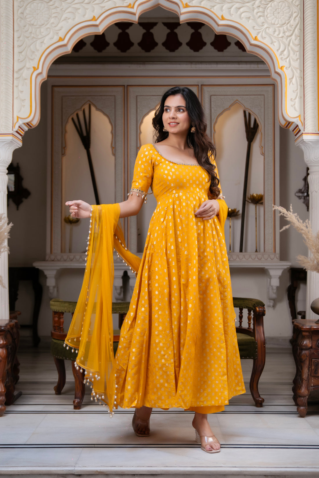 Sargun Yellow Jacquard Suit Set