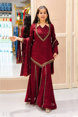 Ruby Red Glass Mirror Work Kurta Palazzo Set