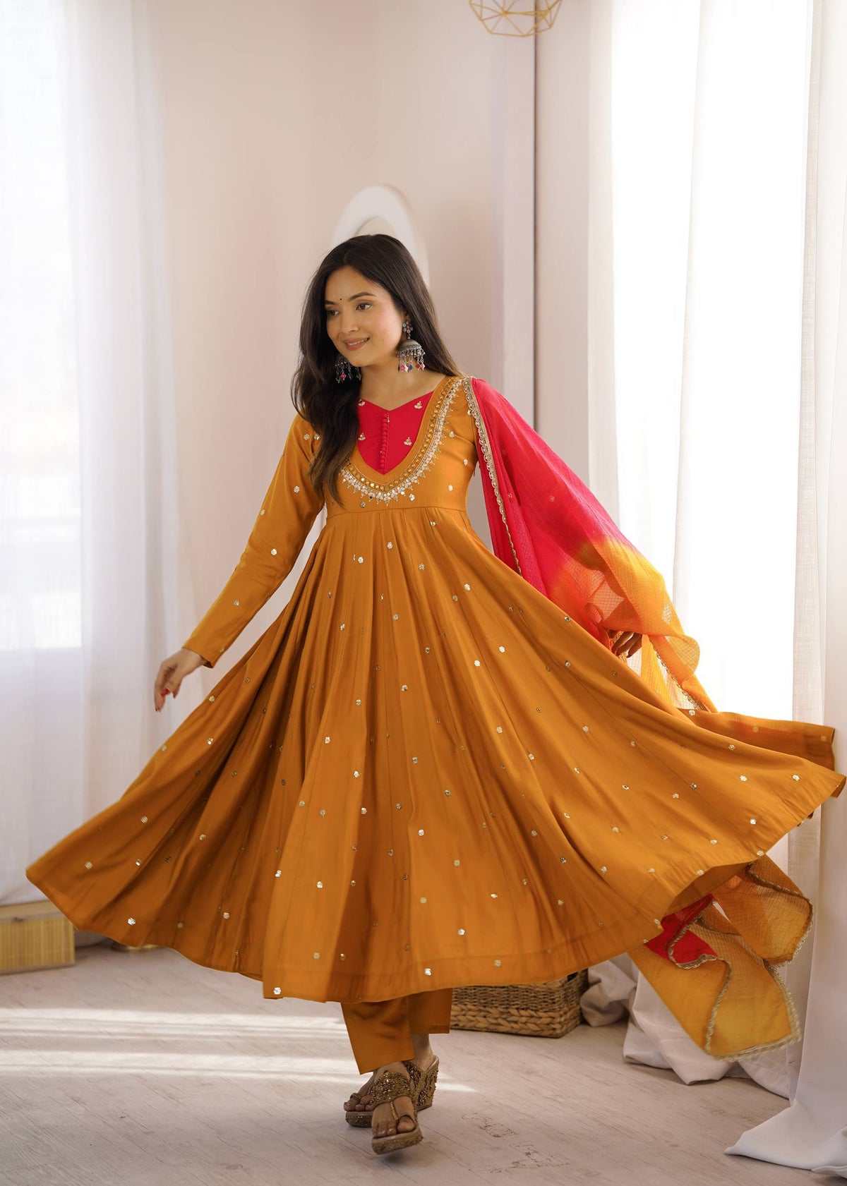 Full Flared Anarkali Suit With Delicate Mirror Work Detailing