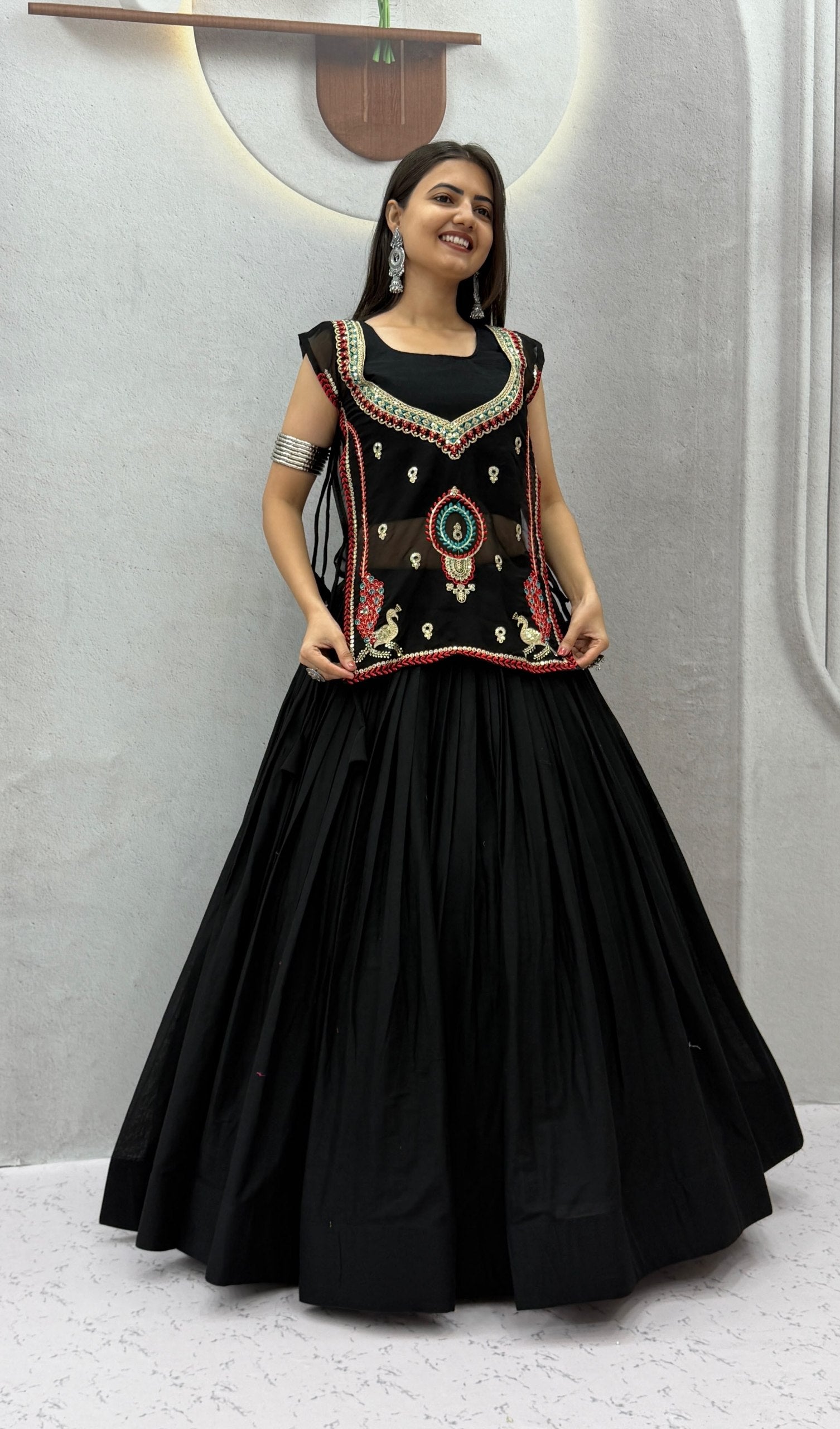 Black Pure Khadi Cotton Crop Top Chaniya Choli With Shrug