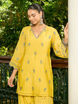 Yellow Embroidered Chanderi Kurta with Farshi Salwar