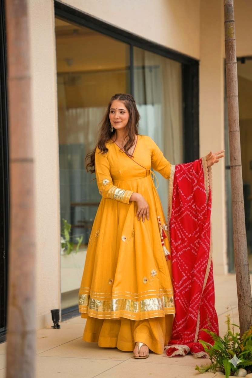 Handmade Anarkali Plazzo Set with Bandhani Dupatta