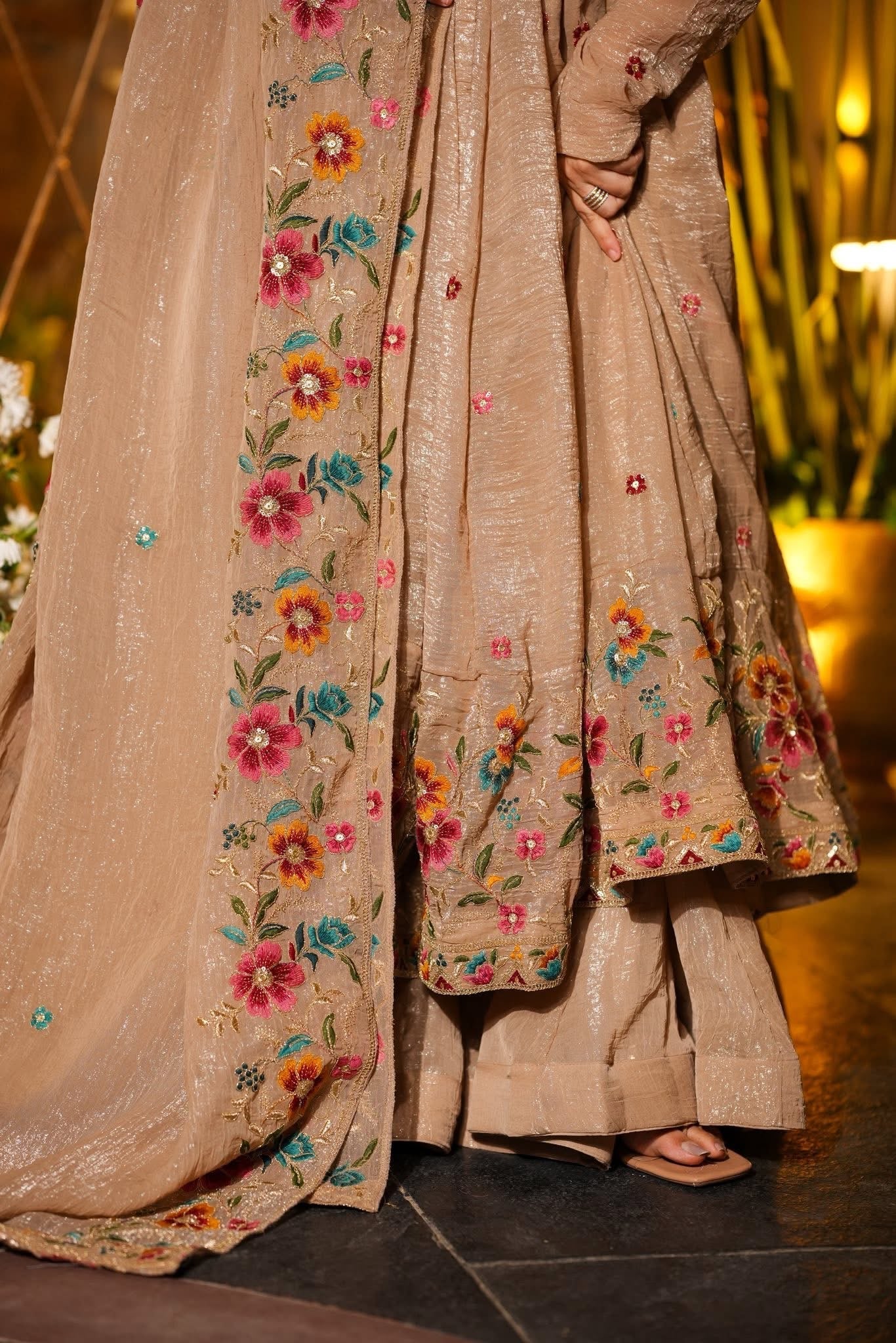 Luminous Silken Chiku Anarkali Suit Set