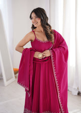 Rani Pink Color Stylish Anarkali Set