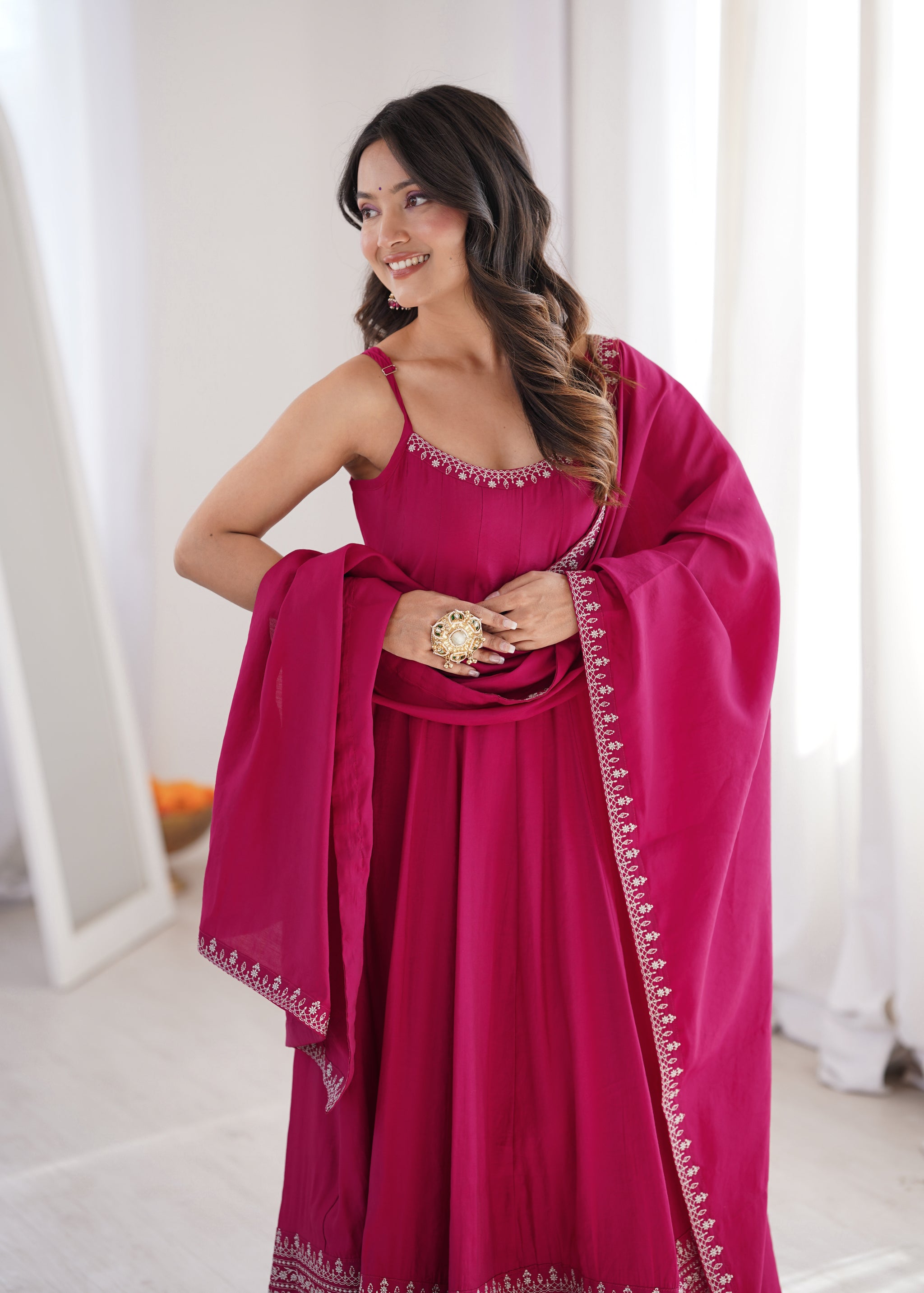 Rani Pink Color Stylish Anarkali Set