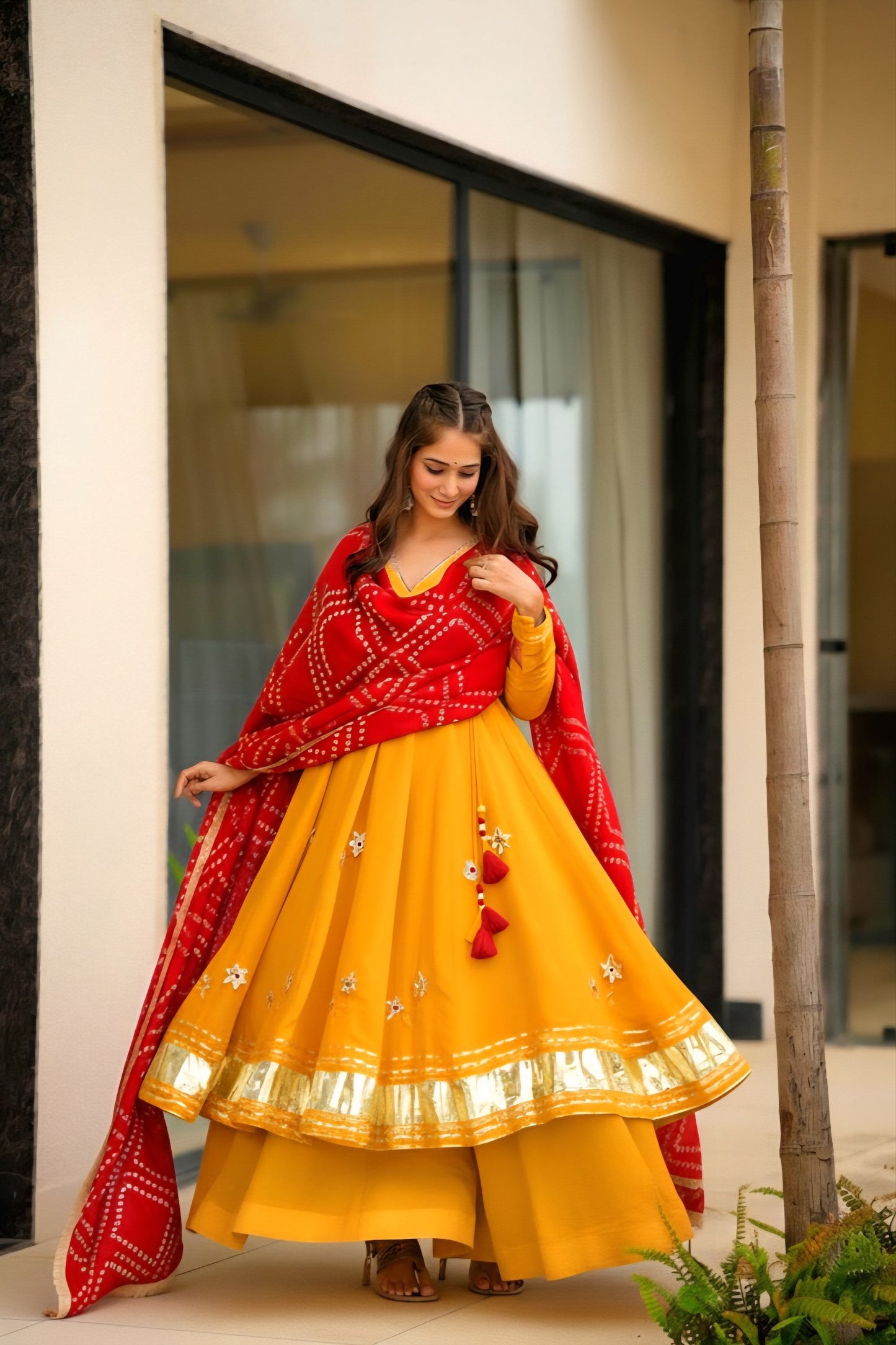 Handmade Anarkali Plazzo Set with Bandhani Dupatta