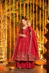 Ravisha Red Floral Anarkali Suit Set