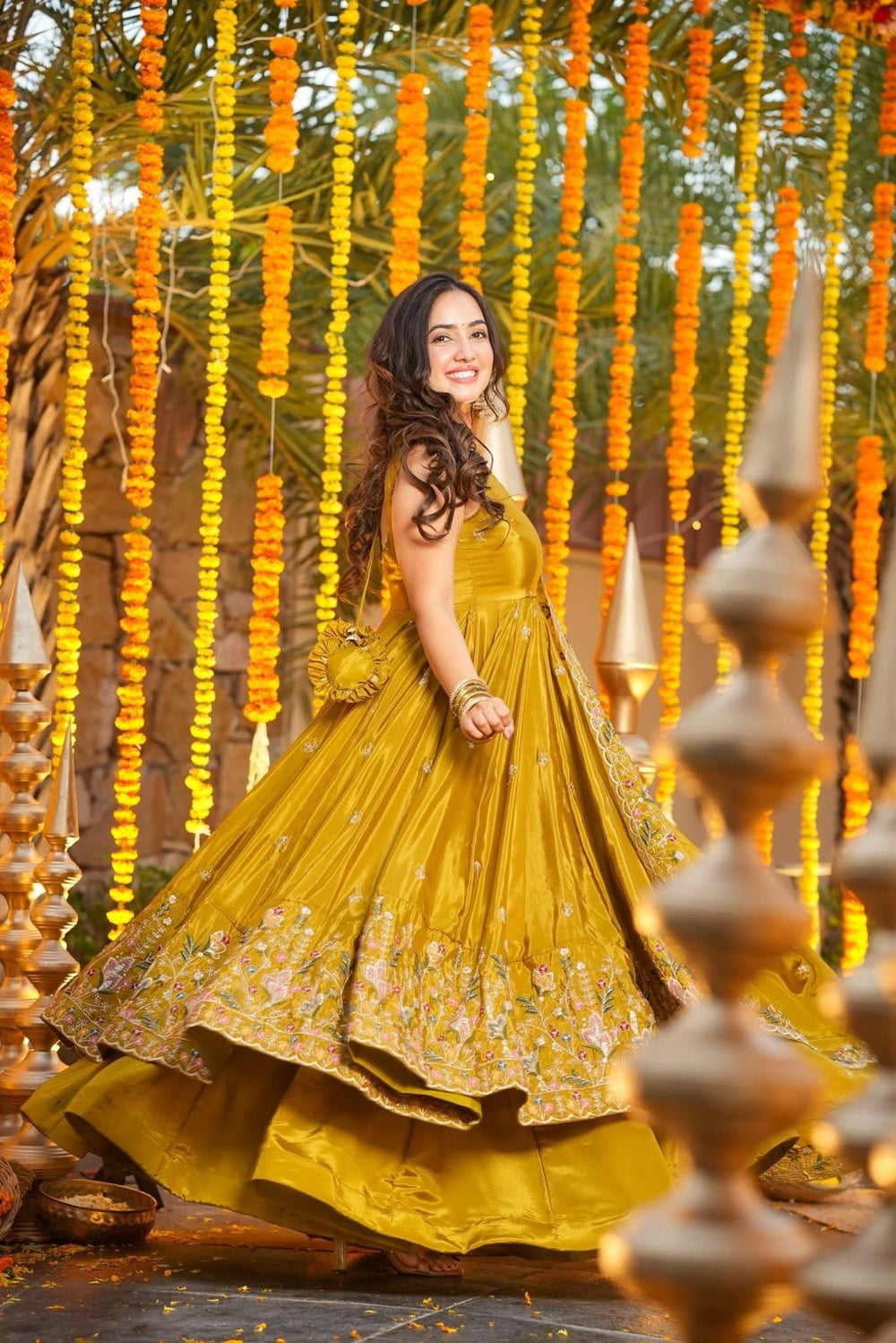 Millow Yellow Floral Anarkali Suit Set