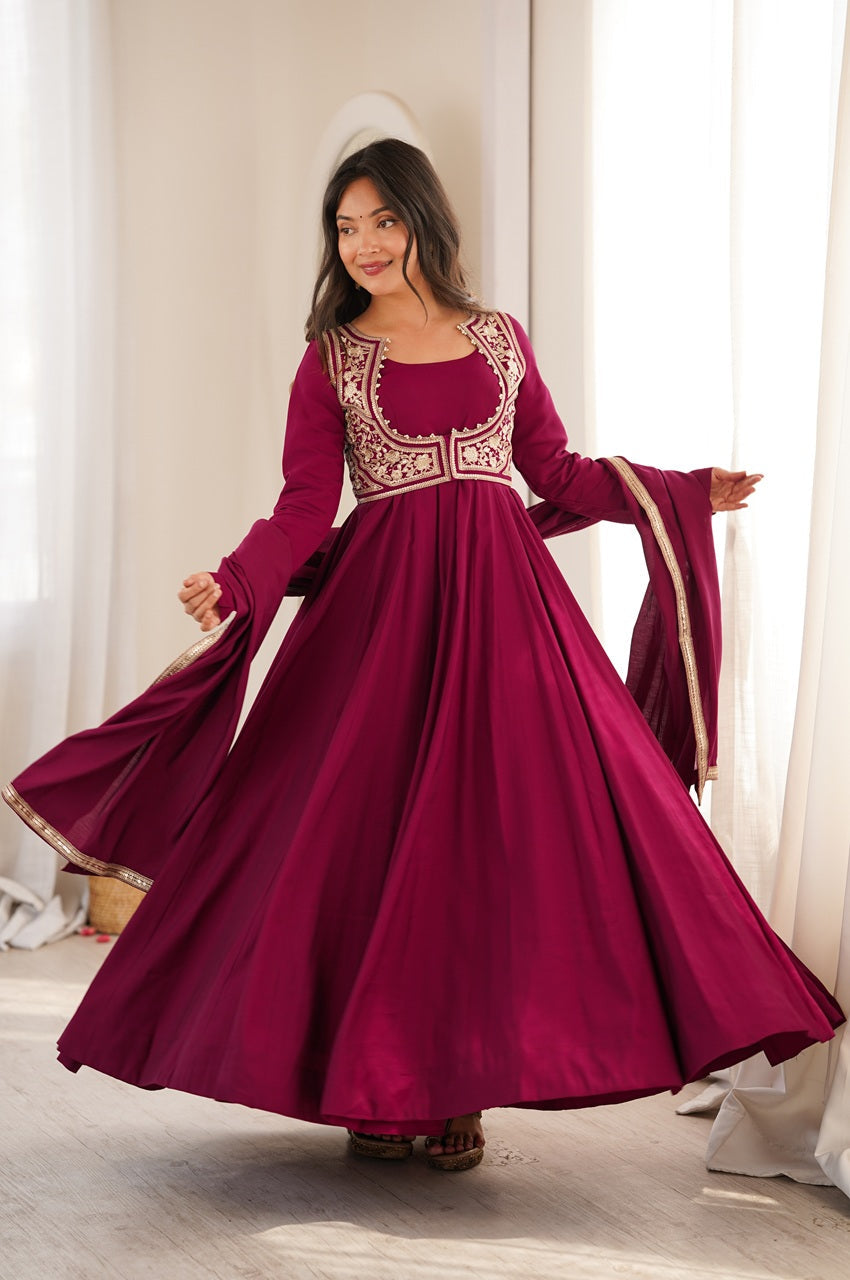 Deep Magenta Roman silk Anarkali suit