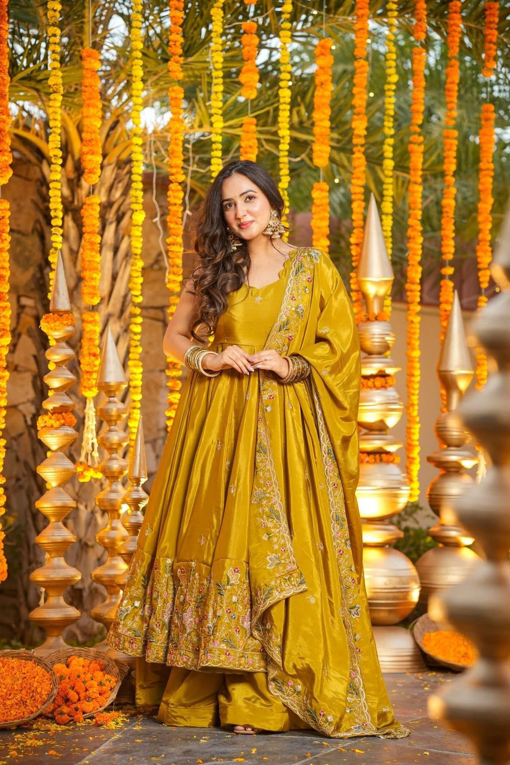 Millow Yellow Floral Anarkali Suit Set