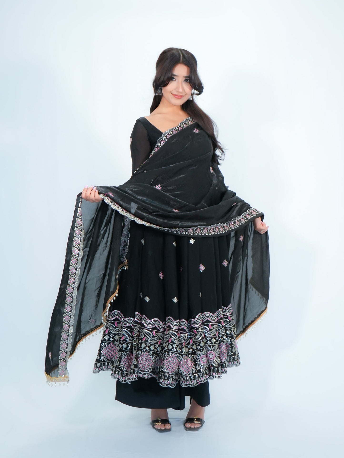 Anarkali Suit With Duppata & Plazo Festive Wear Set
